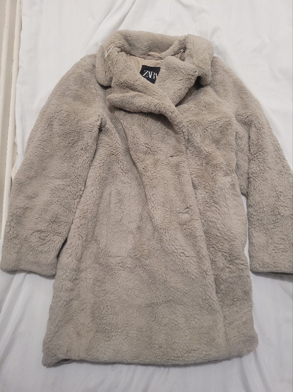 Zara Plush Teddy Puffer Coat - Light Gray